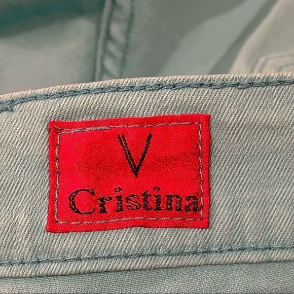 𝅺V Christina Size 8 Turquoise Denim Cargo Cropped Jeans - Picture 3 of 3